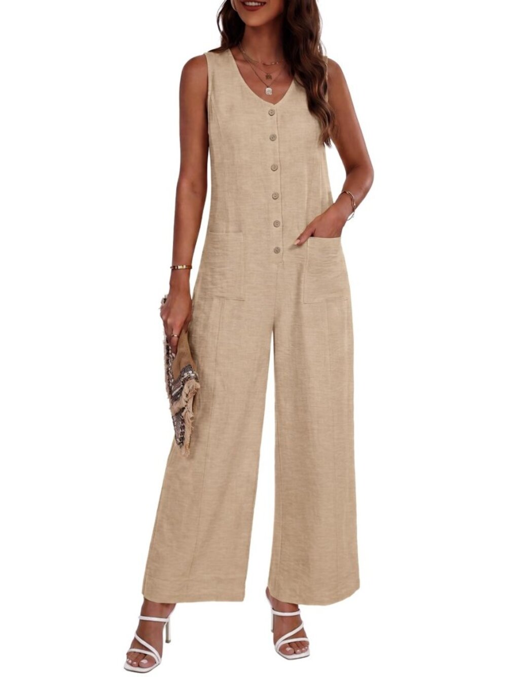 Women Button Down Jumpsuits Casual Loose Fit Wide Leg Romper